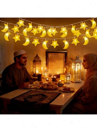 أضواء رمضان ، 20 ليد الستار أضواء الزخرفية ، 3 متر الدافئة الأبيض للماء القمر ستار سلسلة أضواء لنافذة غرفة المعيشة شرفة في الهواء الطلق احتفالي - view 4